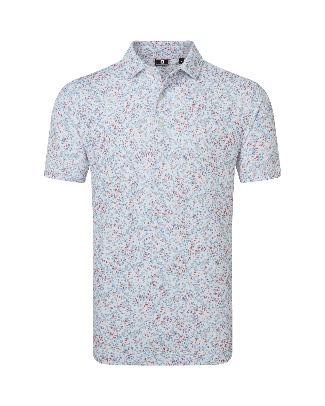 Watercolour Floral Print, Piké, Herr - white_chambray_red