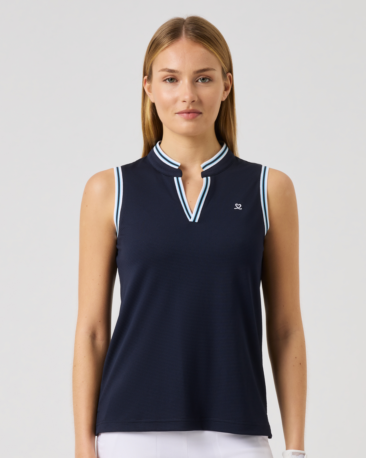 Round Neck, Ärmlös piké, Dam - navy